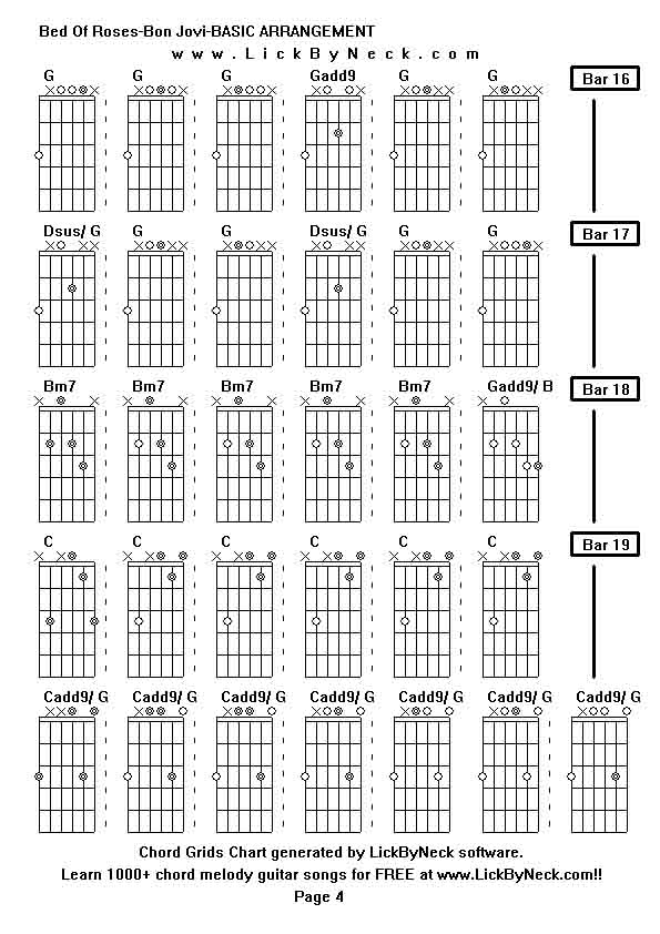 Chord Grids Chart of chord melody fingerstyle guitar song-Bed Of Roses-Bon Jovi-BASIC ARRANGEMENT,generated by LickByNeck software.